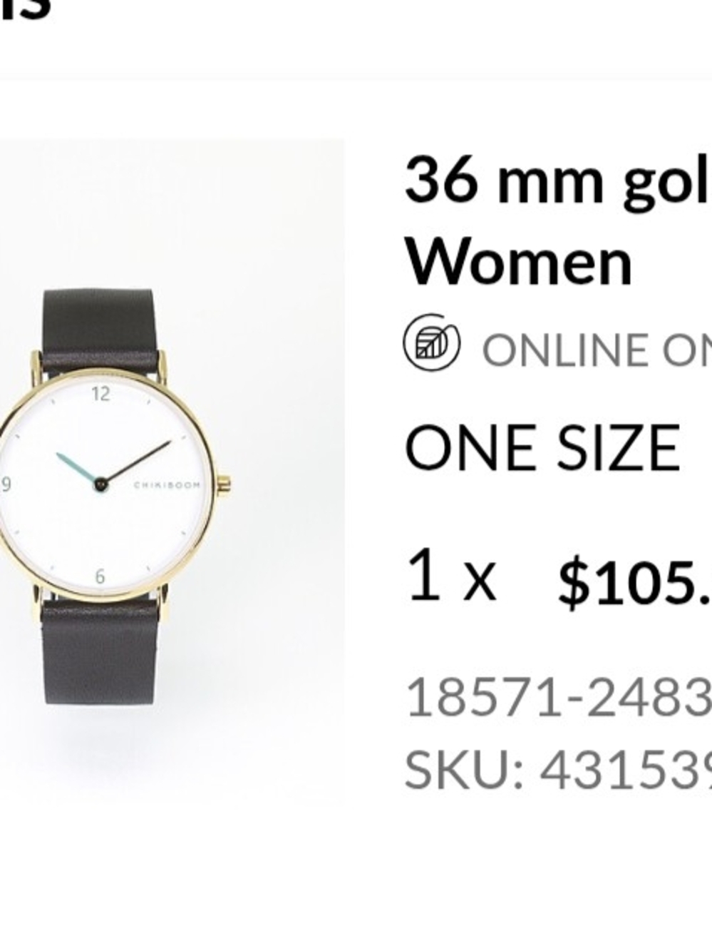 Simon's Chikiboom 36mm Gold Case Watch Black Leather strap Green Hour Hand